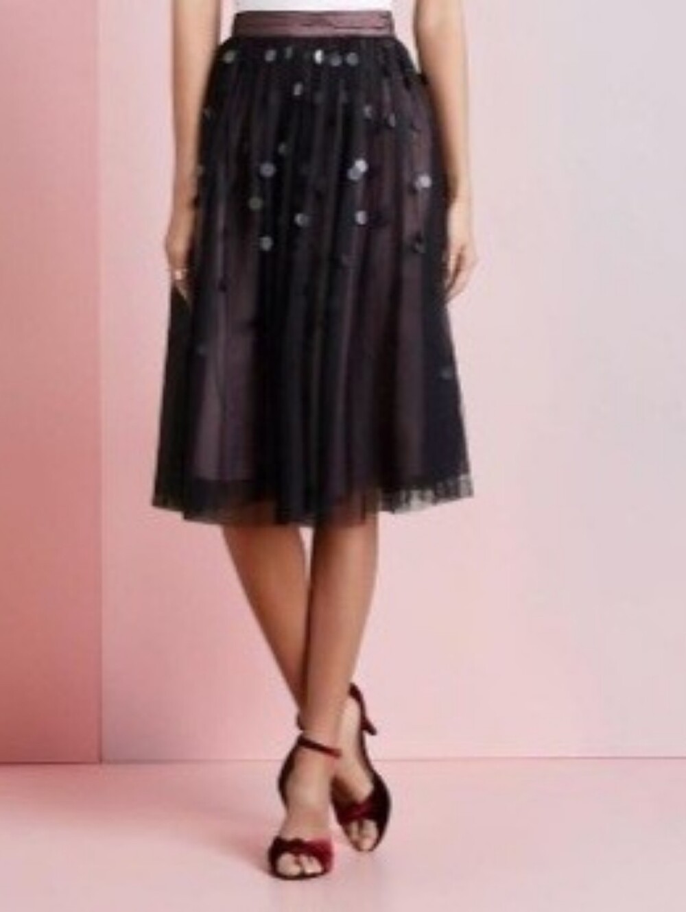 NWT Moulinette Soeurs x Anthro Effervescent Tulle Paillettes Black Midi Skirt 14